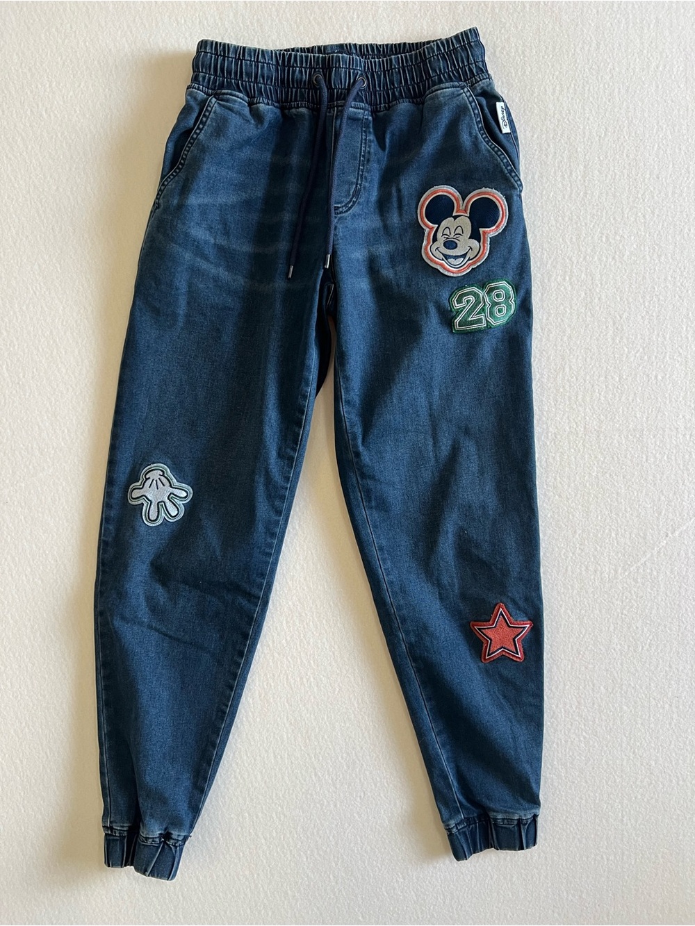 Disney Her Universe Mickey Mouse Patch Denim Jogger Pants Women XS Blue